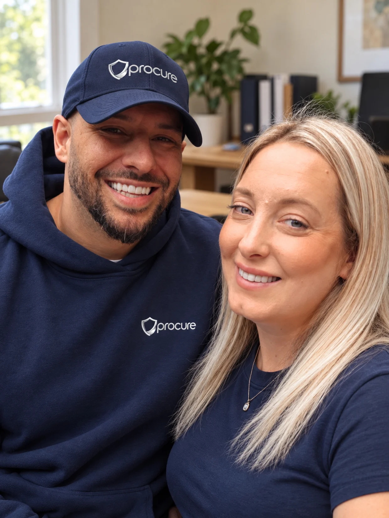 Callum and Cassie, the husband-and-wife team behind Procure Group, in Procure-branded clothing
