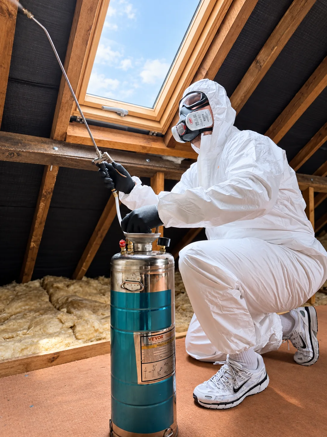 Timber treatment being applied to roof timbers after a decay inspection